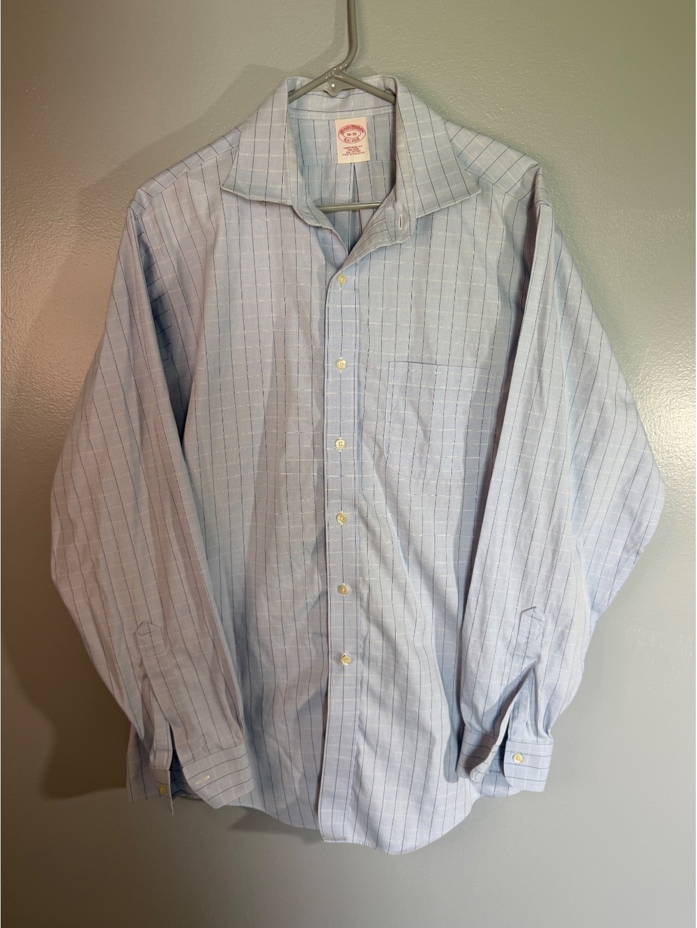 Brooks Brothers Classic Fit Light Blue Checkered Dress Shirt Size 16-35